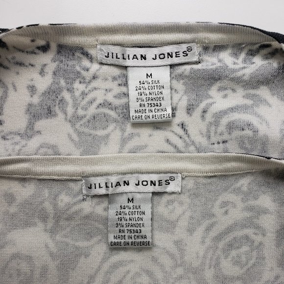 Jillian Jones Black & Cream Floral Print Silk Blend Twin Set, M - Picture 7 of 11